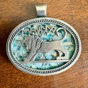 Roman Glass and Sterling Silver Lion Pendant from Megiddo, Israel